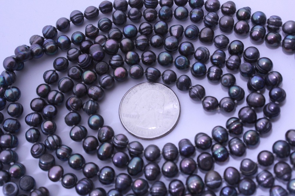 Vintage Grey Purple 6-7 mm Natural Baroque Pearls Knotted Necklace 62″