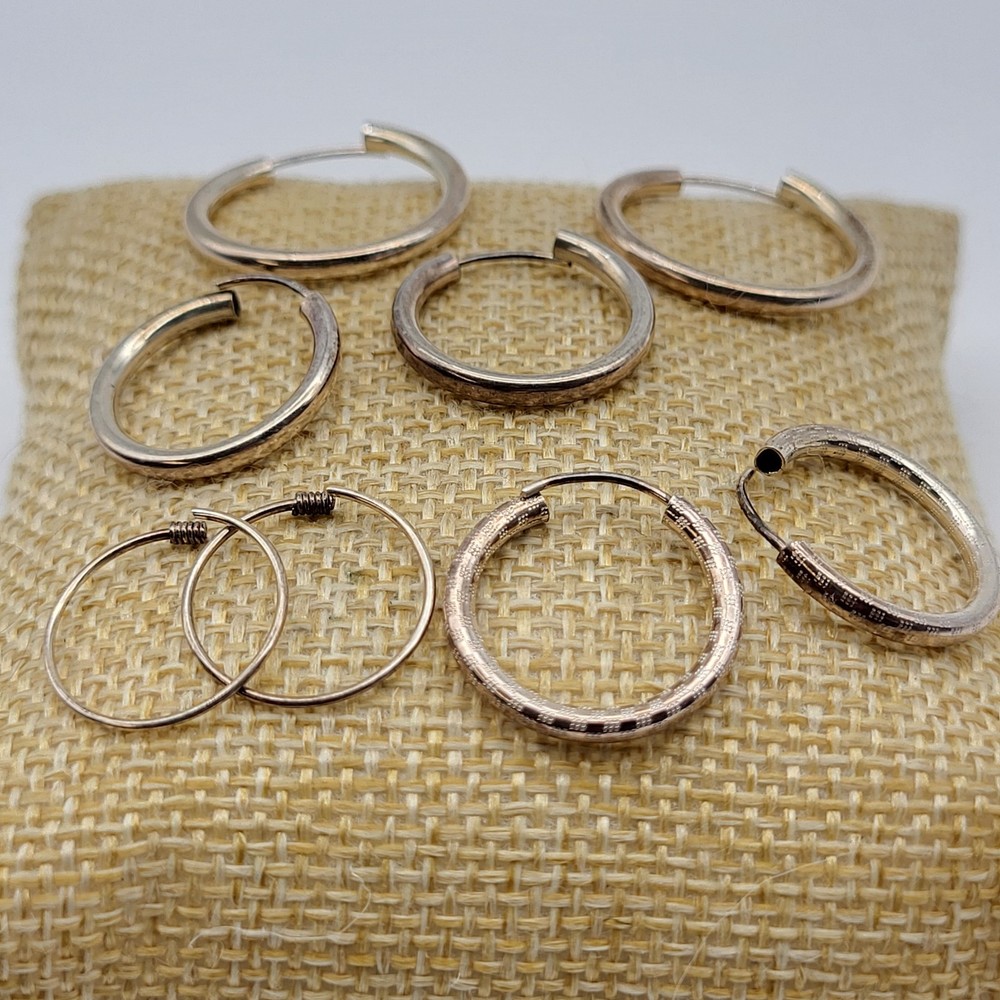 Y2K Vintage Sterling Silver Hoop Earrings Lot 4 pairs various sizes Festival