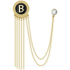 Gold and Silver Tone Initial Chain Brooch Laple Pin for Men Suits, Metal Gold-B