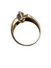 Vintage 14k Gold Amethyst 2ct Marquise Ring Chevron Band Size 8.75 , 3.8g
