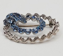 Am Lee 925 Sterling Silver Brooch 1.5in Blue Bow Crystal Open Circle 3D Estate
