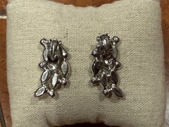 B. DAVID ART DECO VINTAGE IRIDESCENT RHINESTONE NAVETTE CLIMBER CLIP ON EARRINGS