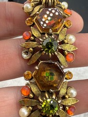 Vintage Florenza Bracelet Clip On Earrings Set Red Rhinestone READ 7″