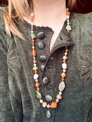 Vintage 70s Multi Gemstone Chunky Beggars Bead Necklace Raw Nugget Statement 31″
