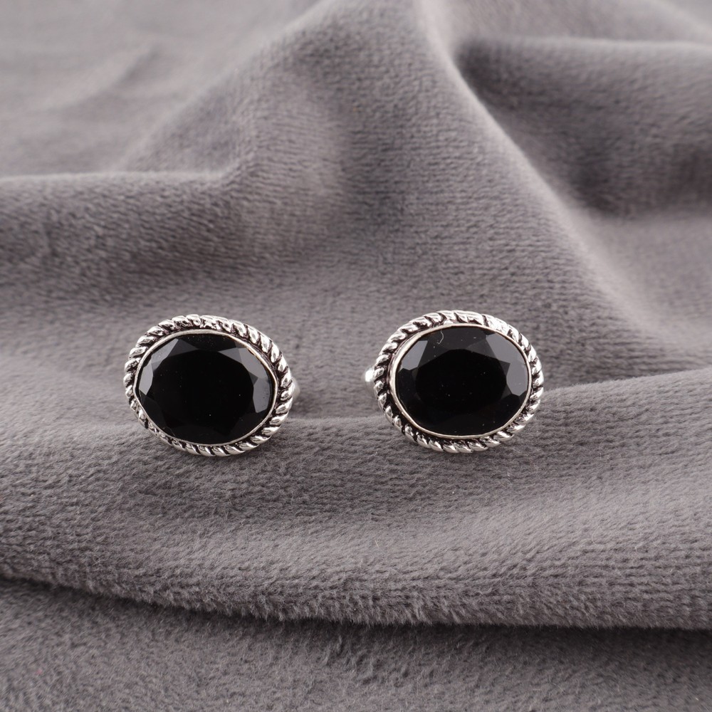 925 Silver Natural Black Onyx Business Formal Engagement Mens Cufflinks Jewelry