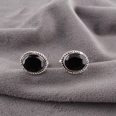 925 Silver Natural Black Onyx Business Formal Engagement Mens Cufflinks Jewelry