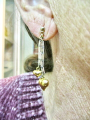 Vintage-Valentine’s Day Bugle Bead & Puffed Heart Pierced Earrings