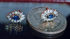 14k yellow gold earrings 0.68ct natural, treated sapphire dia stud 2.35gr N3717
