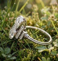 14K Gold Over 4CT Lab Created Diamond Antique Two Stone Vintage Toi Et Moi Ring