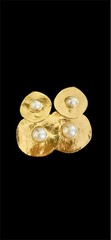 Vintage 1980’s Bold Gold And Faux Pearl Disk Clip Earrings Les Bernard Style