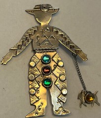 Vintage Sterling Silver Brooch Pin Man Walking Dog Deborah Roberts Hand Made