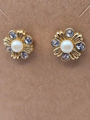 Old Money Heritage VTG Gold Tone Faux Pearl and Rhinestone Earrings Quiet Luxury