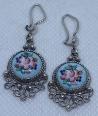 Vintage earrings. USSR porcelain. Hand painted. Enamel.Russian. Finift . 7.36 g.