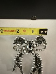 Bow Black Pearl Brooch Pin Pendant Rhinestone Jewelry Fashion Vintage Inspired