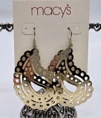 Macy’s Earrings Filigree Chandelier 80’s style gold tone Vintage 2.25 in