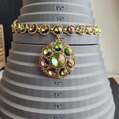 Watermelon Rivoli Necklace Vintage Signed Lisner 16″ READ Missing One Back Stone