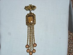 VINTAGE GOLDETTE ORNATE CRYSTAL TASSEL DANGLE BROOCH PIN SIGNED