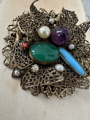 1950s German Filigree Inset Accents Brooch Or Necklace Pedant