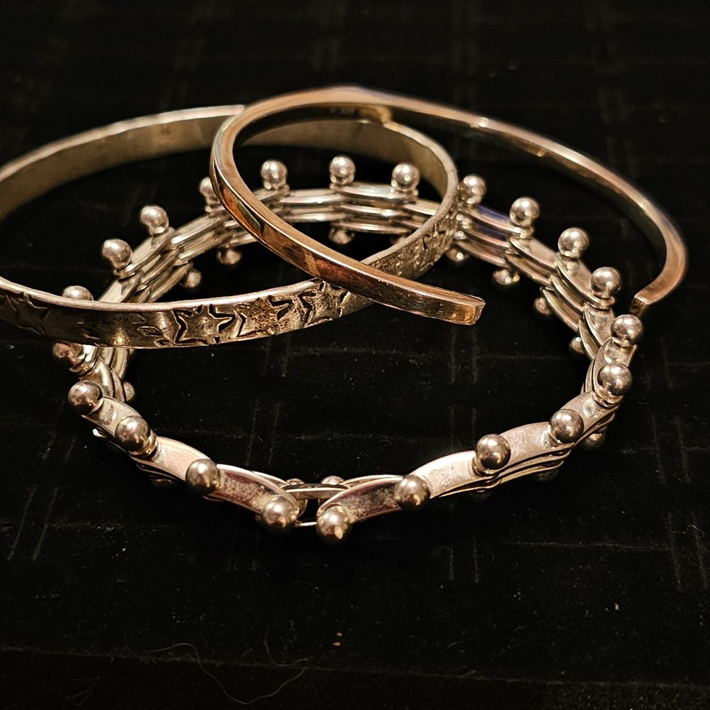 Lot of 3 Vintage Sterling Silver 925 Bracelets Bangle Cuff Studded Links 65g B86