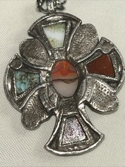 VTG MIRACLE CELTIC CROSS PENDANT NECKLACE COLOURED GLASS SEMI-PRECIOUS STONES