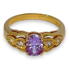 Vintage 1980s Ring Size 8 Lavender CZ Prong Set Gold Plated Band – 14J