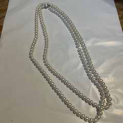 Vintage Faux Pearl Necklace 26” Silver Tone Clasp Classic White Made In Japan