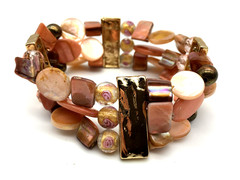 Filigree Glass Bead MOP Bead CopperTone Bead GT Spacer Bar Stretch Bracelet