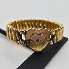 Vintage Marathon Heart Sweetheart Expansion Bracelet Gold Floral Etched