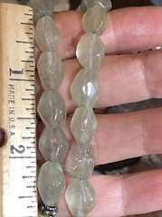 24. Vintage 925 Sterling Faceted Prehnite Beads Carved stone Pendant Necklace