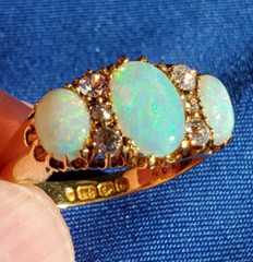Original EARTH MINED OPAL DIAMOND ART Deco Engagement Ring Antique 18K GOLD BAND