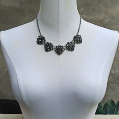 Vintage Smoky Gray Necklace Cocktail Rhinestone Bib Victorian Revival Royal VTG