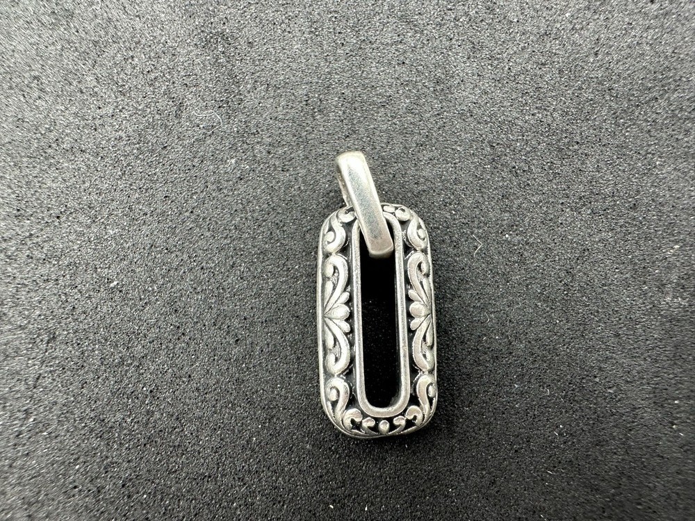 2.26g Vintage Sterling Silver 925 Floral Etched Open Rectangle Pendant M