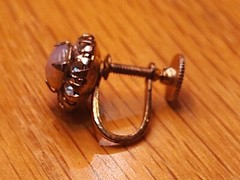 Vtg Signed Vargas Screw-Back Earrings Faux Fire Opal & Rhinestone Goldtone Rare