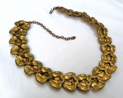ANTIQUE VINTAGE 1930’s GERMANY LAYERED EMBOSSED LEAVES GOLD VERMEIL NECKLACE