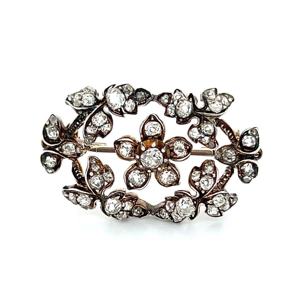 Lady’s Victorian-Era Garland Brooch- ~3.00ct (64) Old Mine & Native Cut Diamonds