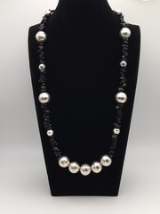 Silver Schark Handmade Sterling Silver & Black Obsidian Necklace 24-30″ 44g #30