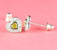 14k Solid White Gold Halo Heart Stud Earrings