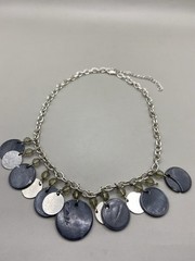 Vintage Boho Chic Silver Tone Medallion Blue Bead Necklace