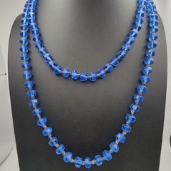 Vintage 1920s Art Deco Cobalt Blue Faceted Glass Hand Knotted Flapper Necklace