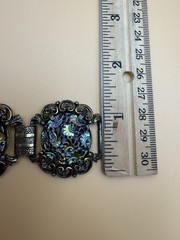 Vtg Judy Lee Peacock Carnival Art Glass Panel Bracelet Renaissance Revival