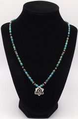 925 Sterling Silver Natural Turquoise & Black Onyx Flower Necklace 20” #42