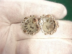NICE OLDER VINTAGE HANDCRAFTED PAIR OF STERLING SILVER AMMONITE SEALIFE EARRINGS