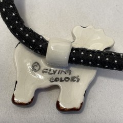 Vintage Flying Colors Ceramic Cow Pendant Statement Necklace 30 in Spotted Cord