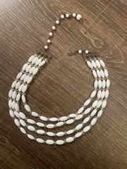 Vintage 5 Strand Tubular Milk Glass & Aurora Borealis Crystal Glass Bead Necklac