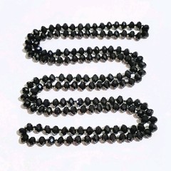Vintage Jet Black Crystal Bead Necklace Hand Knotted 47 Long Single Strand