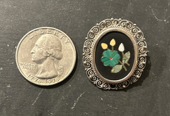 Antique Pietra Dura .800 Sterling Silver Rose Floral Mosaic Brooch Pendant 1.25″
