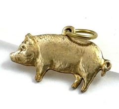 Vintage Pig Charm Necklace Pendant Tiny Piggy Vintage Jewelry Brass Animal Charm