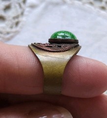 Vintage Made In West Germany Faux Jade Brass Ring Adjustable Size 5