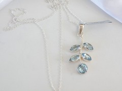 Sterling Silver 925 Natural Heated Blue Topaz Vine Branch Pendant Necklace
