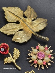 Vintage Costume Jewelry Brooch Lot 18pc Black Butterfly Neptune Sea Dragon Rose